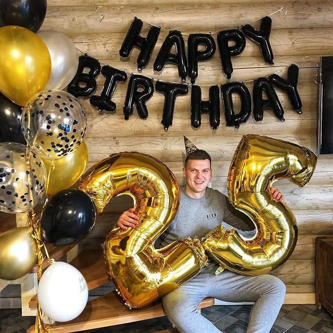 Black Happy Birthday Balloon Banner, 16 Inch Foil Mylar Happy Birthday Balloons - Image 3