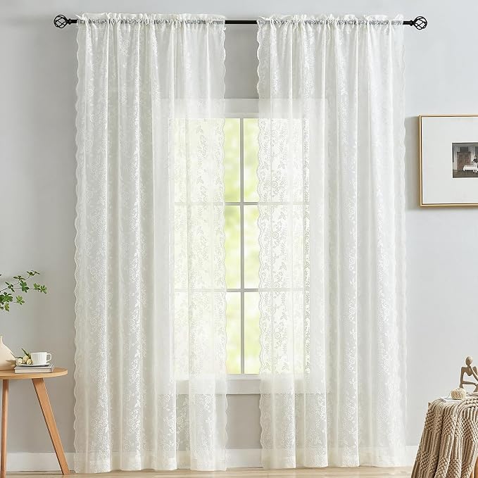 FINECITY Ivory Floral Lace Curtains - Image 2