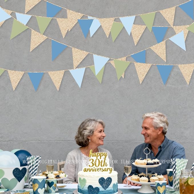 Champagne Gold Dusty Blue Sage Green Pennant Banner Flag Olive Green Blue - Image 8