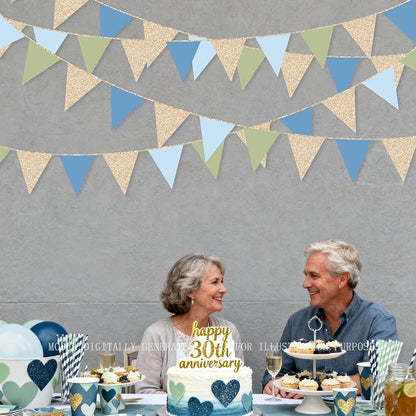 Champagne Gold Dusty Blue Sage Green Pennant Banner Flag Olive Green Blue - Image 8