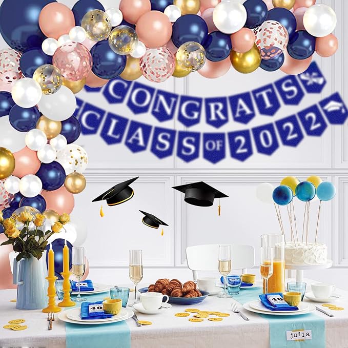 68 Pack Navy Blue Rose Gold Confetti Latex Balloons, 12 inch Birthday Balloons - Image 2