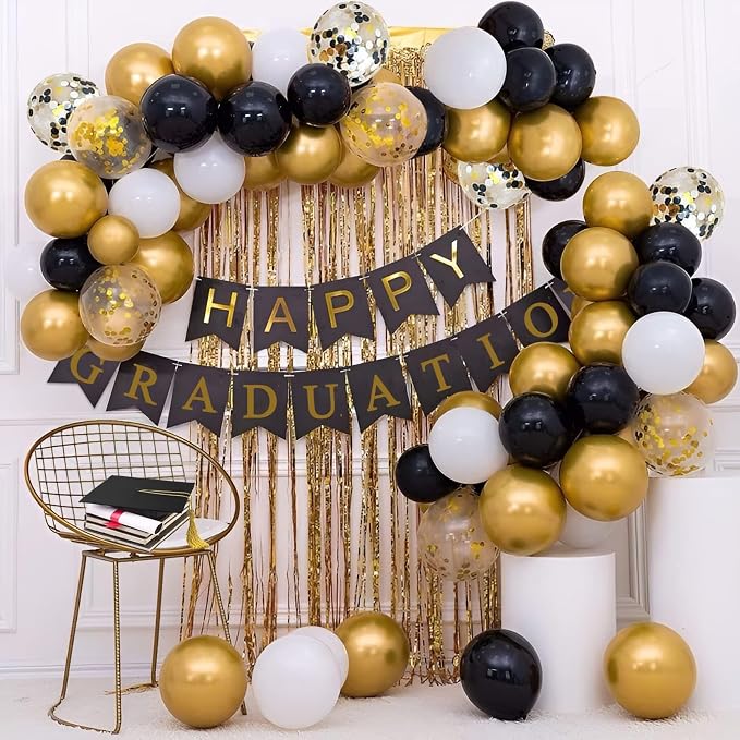 72 Pack Black Gold Confetti Balloons Kit, 12 Inch Black Gold White Balloons and - Image 2