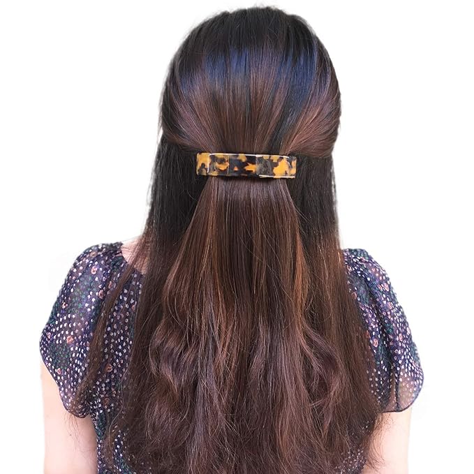 Eyegla Hair Barrettes for Women Large French Barrette Hair Clips Tortoise Shell Barrettes for Thick Hair,2 Pack