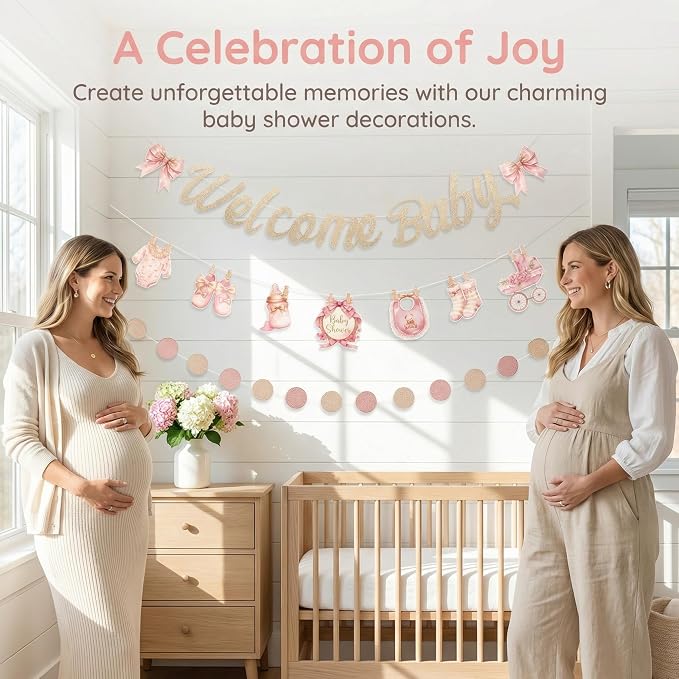 Baby Girl Baby Shower Decorations, Baby in Bloom Garland Decor, Pastel Pink - Image 2