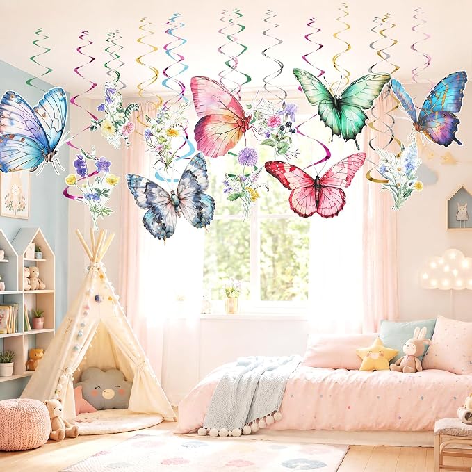 36 Pcs Wildflower Butterfly Hanging Swirl Decoration Wildflower Ceiling Hanging - Image 7