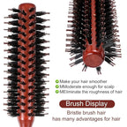 2 Pack Small Round Hair Brush Boar Bristle Roller Hairbrush Wooden Handle Volumizing Hair Brush for Blow Drying Short Thin Fine Hairs Styling Women Curling Bangs Men Beard Travel Household