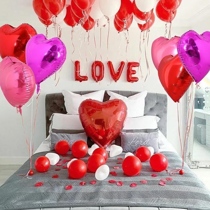 TONIFUL 30 Pcs 18Inch Red Pink Rose Pink Heart Balloons - Image 5
