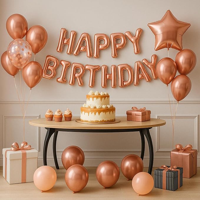 29PC Rose Gold Happy Birthday Balloon Banner, 16 Inch 3D Aluminum Letter Banner - Image 6