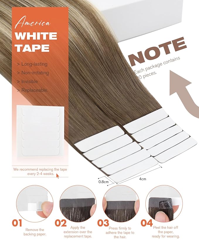 Sunny Hair Tape in Hair Extensions Human Hair, Human Hair Tape in Extensions Light Brown Balayage Blonde Hair Extensions Real Human Hair Tape in 16Inch 50g