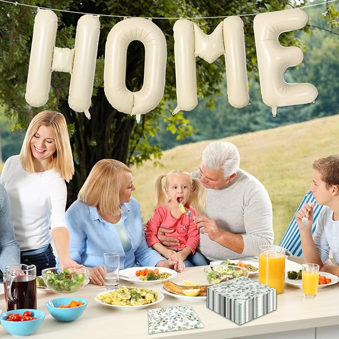 Cream HOME Balloons, 40 Inch HOME Letter Balloons Beige Home Balloon Banner - Image 8
