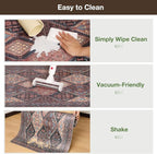 Floor Mat for Home 4×6ft, Easy Clean Plastic Rug-Like Pattern Area Mat for Living Room, Waterproof Vinyl Area Rug for Under Kitchen Table, No Slip Soft Vintage Rug for High Traffic Area (Brown)