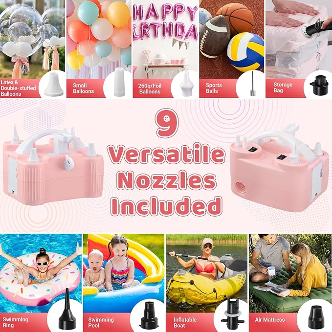4-in-1 Electric Balloon Pump for All Balloons, Portable Dual Nozzle 600W Air - Image 3