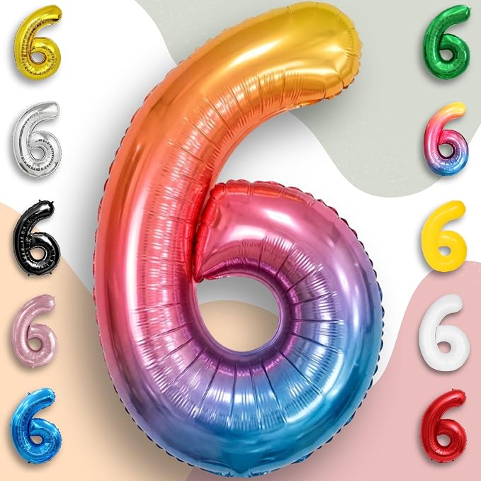 Rainbow Number Balloons 6 Mylar Foil 40 Inch - Image 6