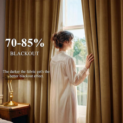Gold Brown Velvet Curtains for Living Room Boho, 2 Panels | 300GSM Soft Velvet - Image 3