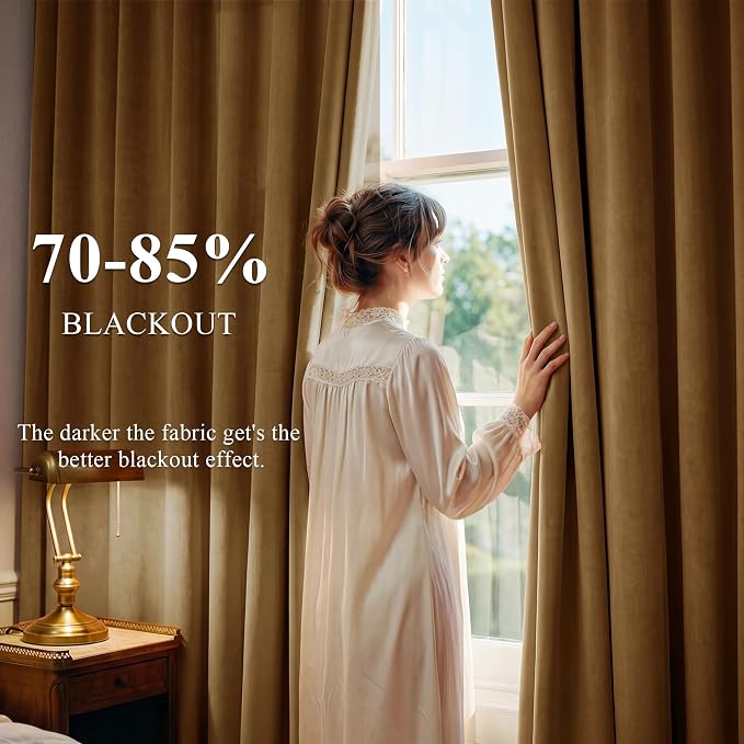 Gold Brown Velvet Curtains for Boho Living Room, W52 x L94, 2 Panels | 300GSM - Image 3