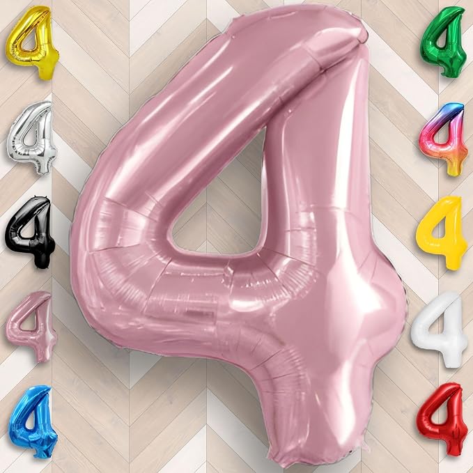 Pink Pearl Number Balloon 4 Mylar Foil Macaron Balloons 16 Inch - Image 6