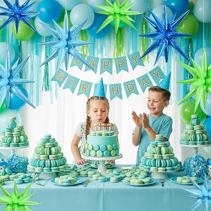 TONIFUL 8 Pcs Blue and Green Explosion Star Foil Balloon Party Decoration | 22 - Image 4