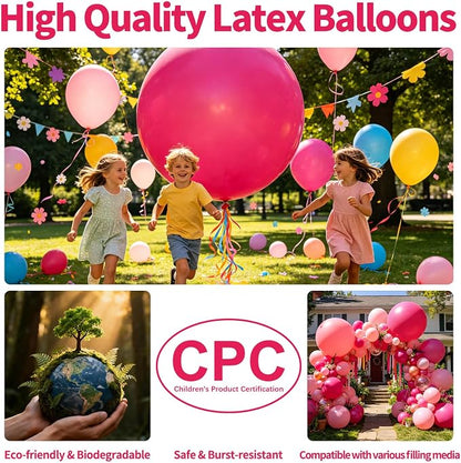 5Pcs Hot Pink Big Balloons 36 Inch, Round Large Latex Party Balloons - Image 3