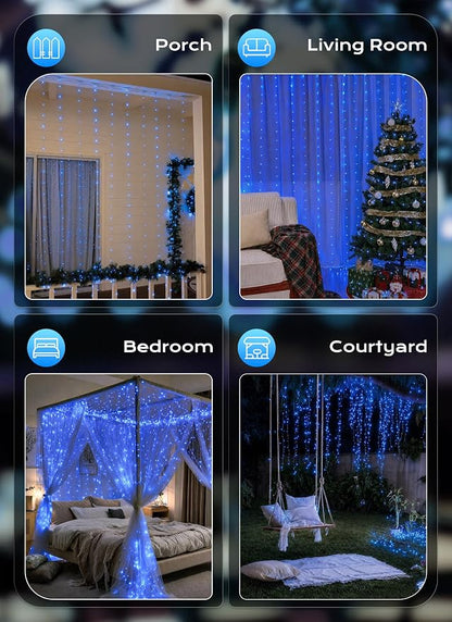 Brightown 300 LED Blue Fairy Curtain Lights, 9.8ft x 9.8ft String Lights | USB - Image 8