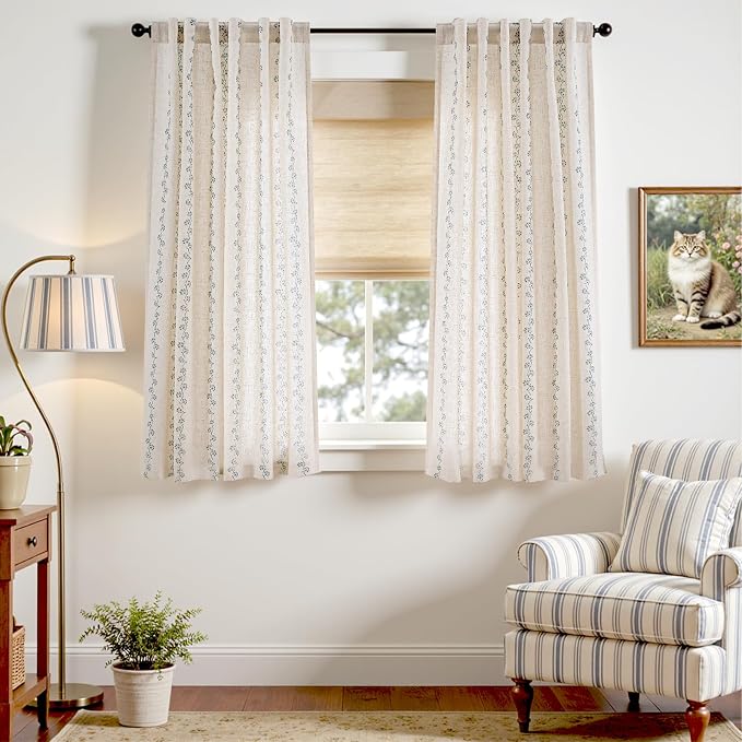 Cathy Linen Floral Curtains 63 inch Length - Image 2
