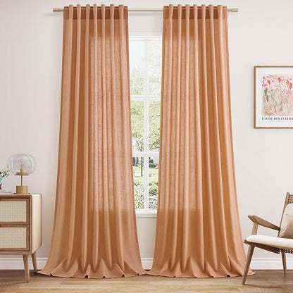 Peach Quartz Linen Curtains 96 Inch Length 2 Panel Set Back Tab Rod Pocket by Nanspring