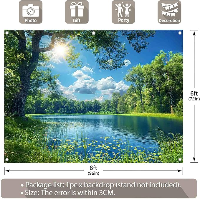 Fabric 8x6ft Lake Natural Scenery Backdrop River Camp Banner | Mountain Forest - Image 3