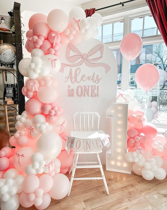Bow Pink and White Balloon Arch Kit - Image 7
