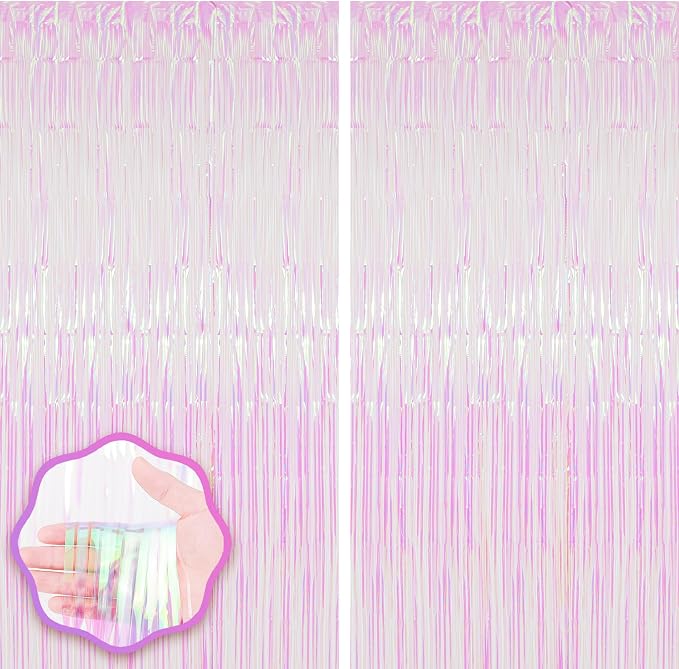 Voircoloria Iridescent Foil Fringe Backdrop Curtains, 2 Pack | Tinsel Streamers by Voircoloria
