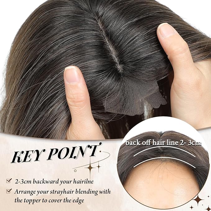 MORICHY Hair Toppers for Women Clip in Hair Topper with Bangs 20inch Mocha Brown with Blonde Highlights Long Wavy Curly Synthetic HairPieces for Women