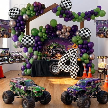 Monster Truck Birthday Party Theme 40 Inch Checkered Number Balloon 4 | - Image 6