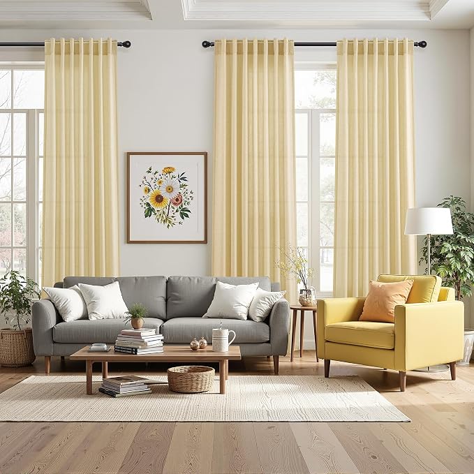 Cream Yellow Linen Curtains 90 Inches Long - Image 7