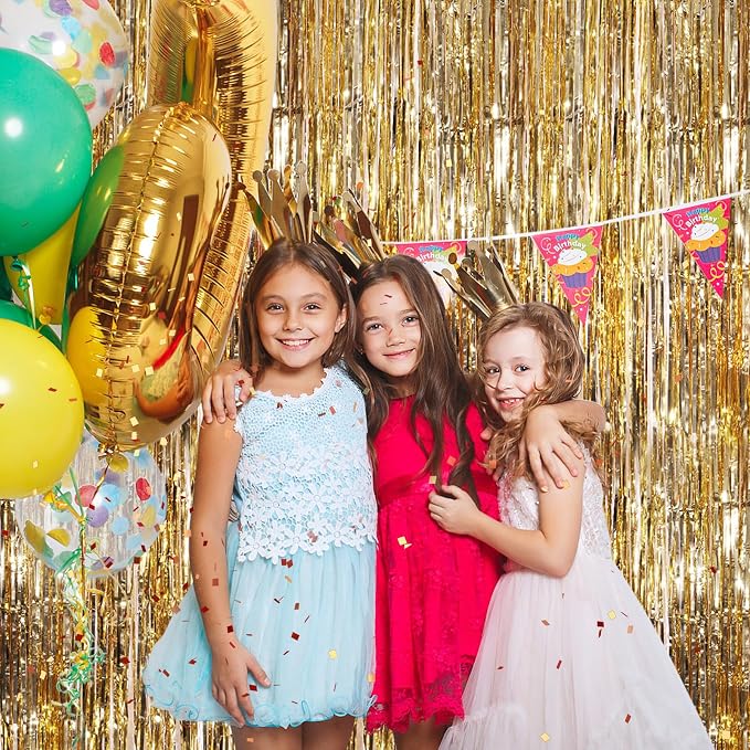 Champagne Gold Metallic Tinsel Foil Fringe Curtains, 2 Pack 3.3x8.3 Feet Party - Image 5