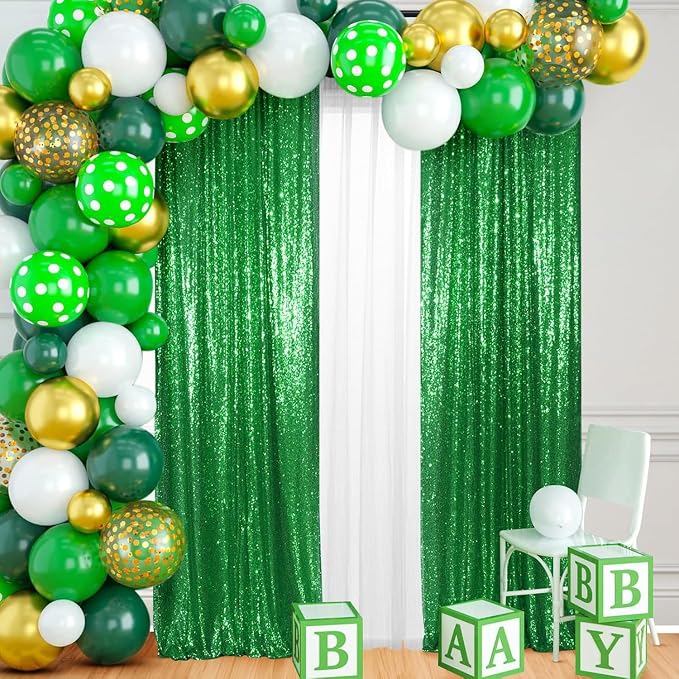PartyDelight Green Sequin Backdrop Curtains 2x8ft 4 Panels | Sparkly 3mm sequins - Image 4