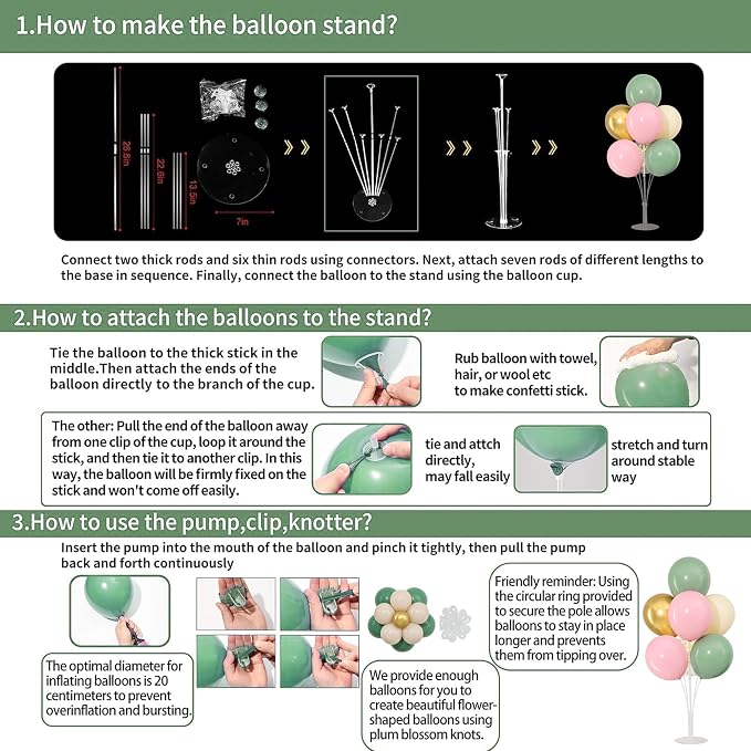 4 Sets Sage Green Pink Gold Balloons Stand - Image 5