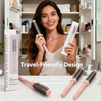 Small Round Hair Brush Pink - Boar Bristle&Nylon Mixed Bristles for Smoothing, Volumizing & Frizz Control - Mini Blow Dry Styling Brush for Fine Hair, Smooth Curls and Salon Blowout at Home