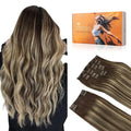 DOORES Human Hair Extensions Clip in, Balayage Chocolate Brown to Honey Blonde 150g 9pcs 22 Inch, Clip in Hair Extensions Remy Extensions Human Hair Natural Real Hair Extensions Human Hair Straight