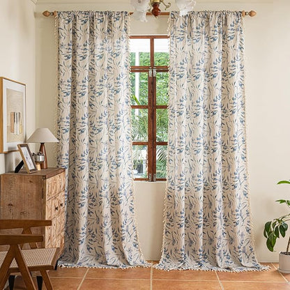 ENJOYBRIDAL Floral Curtains 63 Inch Length Semi Sheer Living Room Drapes - Image 4