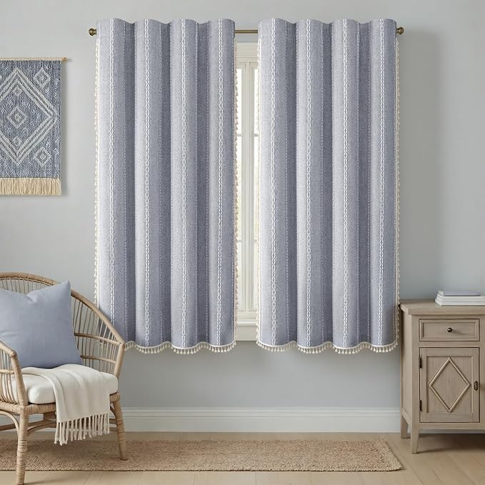 Blue 100% Boho Blackout Curtains 63 Inch 2 Panels by Unknown