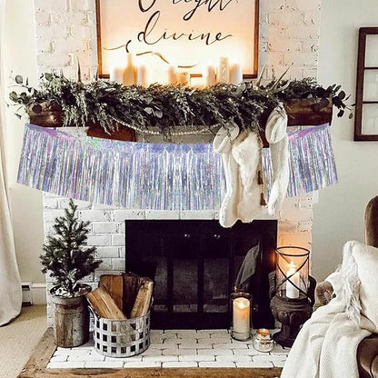 BEISHIDA Laser Silver Fringe Garland Banner 30ft Wall Tinsel Foil Streamers | - Image 4