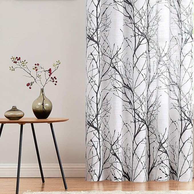 FMFUNCTEX Linen Black White Semi Sheer Print Curtains 45 Inch Long 2 Panels | - Image 5