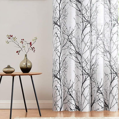 FMFUNCTEX Linen Black White Semi Sheer Print Curtains 45 Inch Long 2 Panels | - Image 5