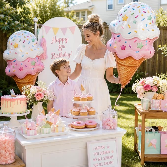 36 Inch Large Ice Cream Balloons Cone Kit, Giant Sweet Pink Ice Cream Sprinkle - Image 6