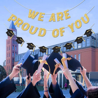 We Are So Proud of You Banner Pre-strung Black and Gold Graduation Decorations - Image 4