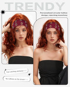 Grommet Headband for Women, Wide Burgundy 20cm Hollow Out Elastic Hair Band, Eyelets Punk Grunge Stylish Hairband