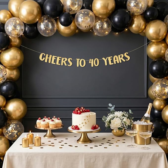 Pre-Strung Cheers to 40 Years Gold Glitter Banner - Image 2
