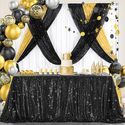 Black Sequin Backdrop Curtains 4 Pcs 2ftx8ft Glitter Shimmer Fabric | Sparkly - Image 8