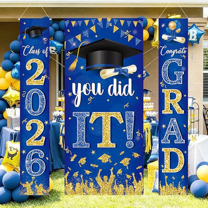 Blue and Gold Graduation Decorations 2026 Congrats Grad Hanging Banner You Did - Image 5