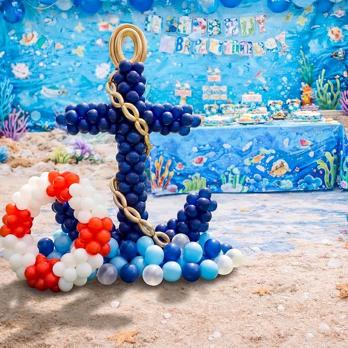 Gejoy 520 Pcs Anchor Balloon Kit Nautical Blue Navy and Life Ring Balloons Kit - Image 6