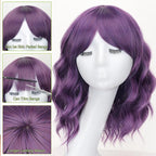 AISI HAIR Purple Synthetic Wavy Curly Bob Wig with Bangs Short Wavy Hair for Women Synthetic Heat Resistant Bob Wigs