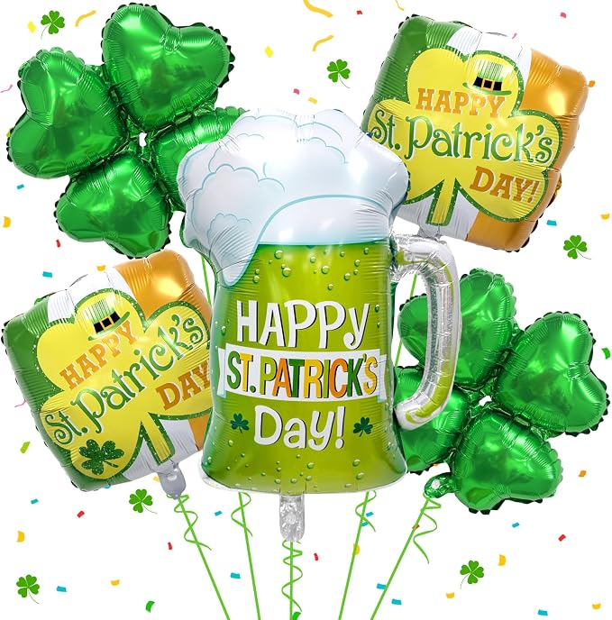 St. Patrick's Day Balloons 5pcs 18 Inch Shamrock Balloons Clover Foil Balloon by Lukinuo